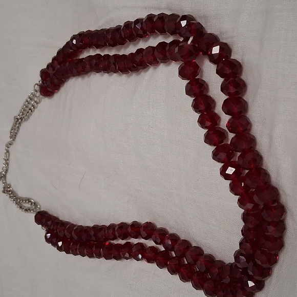 Double STRAND GARNET red Necklace - Picture 2 of 9
